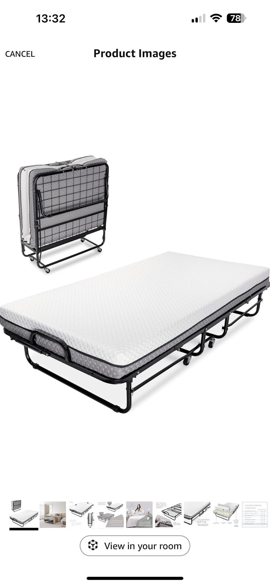 Twin Deluxe Folding Bed. Built Never Used. Like New