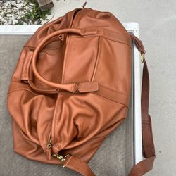 COACH Vintage Cabin Bag 502 Leather Travel Duffle w Strap British Tan Brass 90's 