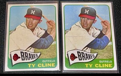 2x Ty Cline Card Lot 1965 Topps Braves