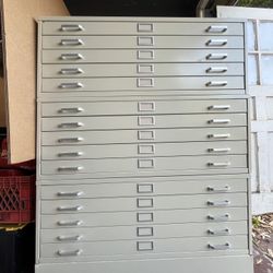 Set Of 3 Five Drawer Flat Files With Base - Or Buy A Single 5 Drawer Cabinet