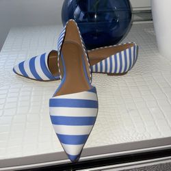 J.Crew Women’s D’orsay  Flats Pointed Toe Blue /White Stripes Fabric Size 7 , New Never Used ,not Box