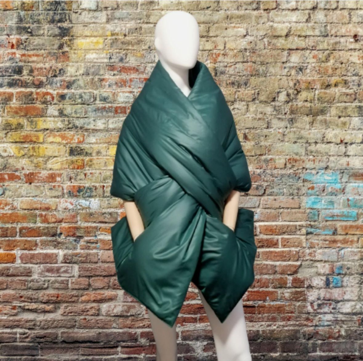 Woman's Large Scarf Puffer 20x80 in with 2 pockets. Quilted blanket shawl. Warm winter puffer jacket, soft vest. Cape Around Shoulders Wrap.