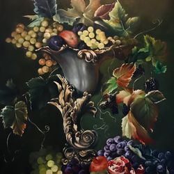 Baroque style still life, hand painted in oil.