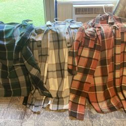 3 Plaid Flannel Shacket Long Shirts M