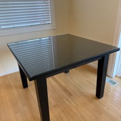 Wooden Squared Table Dark Brown With Glass Topper