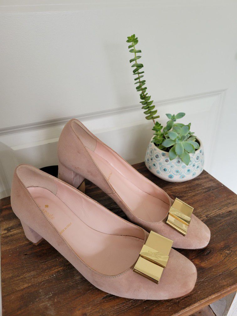 Italian Made! Kate Spade Leather Heels With Golden Bow