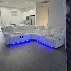 ✨POWER RECLINER SECTIONAL SOFA WITH LED LIGHTS, SPEAKERS, USB PORTS, CUPHOLDERS AND ARM STORAGE