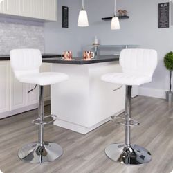 WHITE PU LEATHER BARSTOOLS SET OF 2 PCS 💥 BRAND NEW NEVER USE 💥