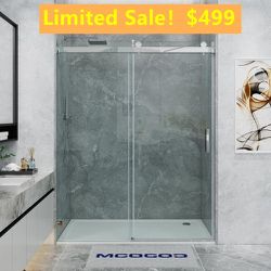 60 in. W x 76 in. H Single Sliding Frameless Soft Close Shower Door in Chrome with 3/8 in. Clear Glass ON SALE