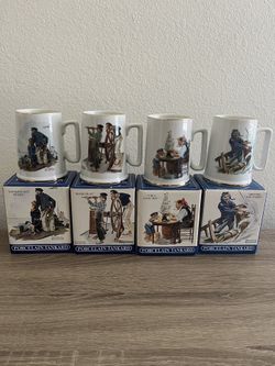 Vintage Norman Rockwell Museum 1985 Seafarers Collection Porcelain Tankard Mug Set