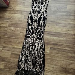 Black And Rose Gold Sequence Party Dress Long 