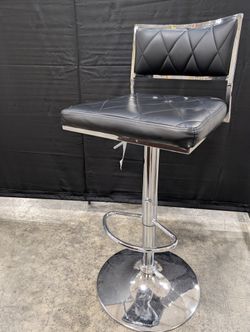 Modern Black Quilted Adjustable Bar Stool with Chrome Base