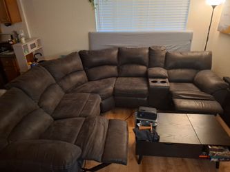 Gray Sectional Recliner Sofa with Console
