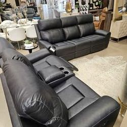Reclining Sofa With Drop Down Table And Reclining Loveseat W/ Center Console