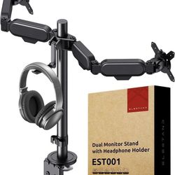 ELESTAND Dual Adjustable Monitor Stand EST001 with headphone holder- Black 
