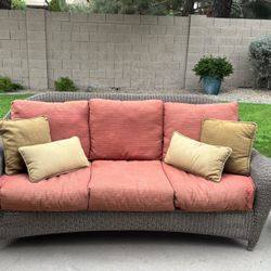 Heavy-duty Rope Woven Wicker Patio Sofa With Cushions