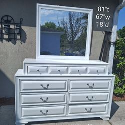 Solid Wood 10 Drawer White Dresser W/ Mirror 