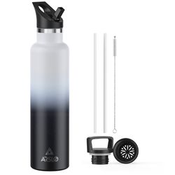 Arslo Stainless Steel Double Wall Water Bottles 32 Ounce, Vacuum Insulated Bottle With Straw Lid, Insulated Water Bottle Keeps Water Cold For 24 Hours