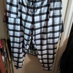 Jockey Better Basics Black /White Flannel Drawstring Pants  Size 3 x Large