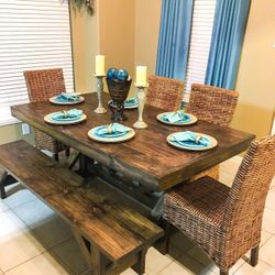 Custom  Dining Table Farm House farmhouse Modern Rustic Set Bench Restoration Hardware Breakfast Oval Table Solid Wood Custom Handcrafted Counter Bar 
