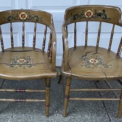 Beautiful pair of Swedish folk painted armchairs (circa 1800–1830). Available separately.