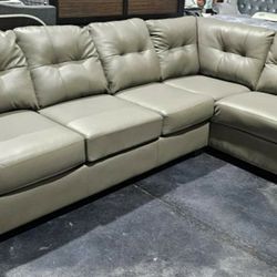 New grey leather sectional chaise