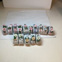Set of 15 Vintage Porcelain Flower And  Ribbons Napkin Holders