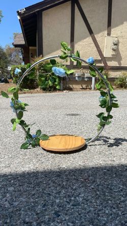 Dessert Stand Dessert Hoop Silver with Blue Floral Garland Lights