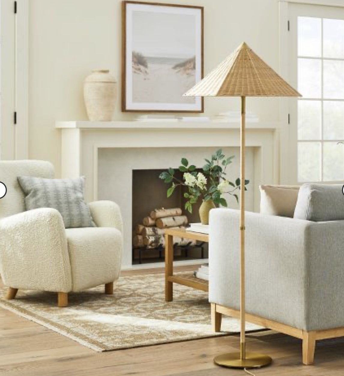 Floor Lamp Gold Iron with Tapered Rattan Shade (Includes LED Light Bulb) Threshold™ designed with Studio McGee