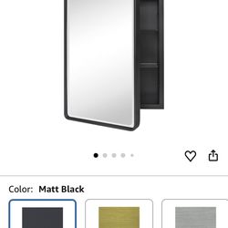 TEHOME Farmhouse Black Metal Framed Recessed Bathroom Medicine Cabinet with Beveled Mirror Rounded Rectangle Bathroom Medicine Cabinet 16x24 inch