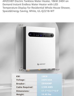 AMZCHEF 18kW 240V Electric Tankless Water Heater