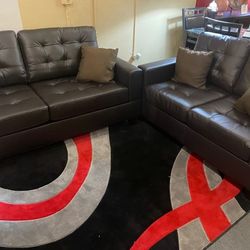  NEW 2pcs Espresso Sofa Set w/Matching Pillows