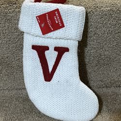 Wondershop Monogram Mini Christmas Stocking Initial Letter V White Knit Target