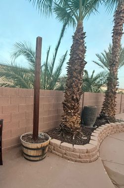 5 Outdoor String Light Posts w/ Barrel Planters – $50 together OBO