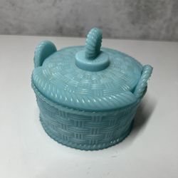 Antique Blue Milk Glass Covered Powder Dish 