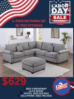 3pcs sectional with ottoman $50 dollar down with