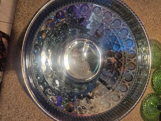 Blue Iridescent Glass Serving Bowl