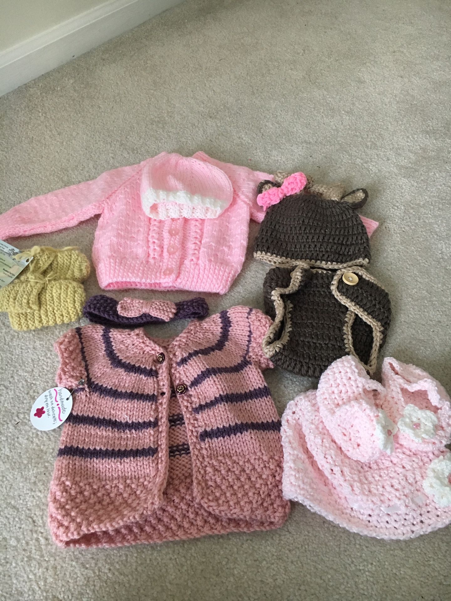 New handmade knit baby clothes sweaters booties