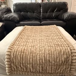 4-Piece Brown Leather Sectional Couch w/ Ottoman + Cover