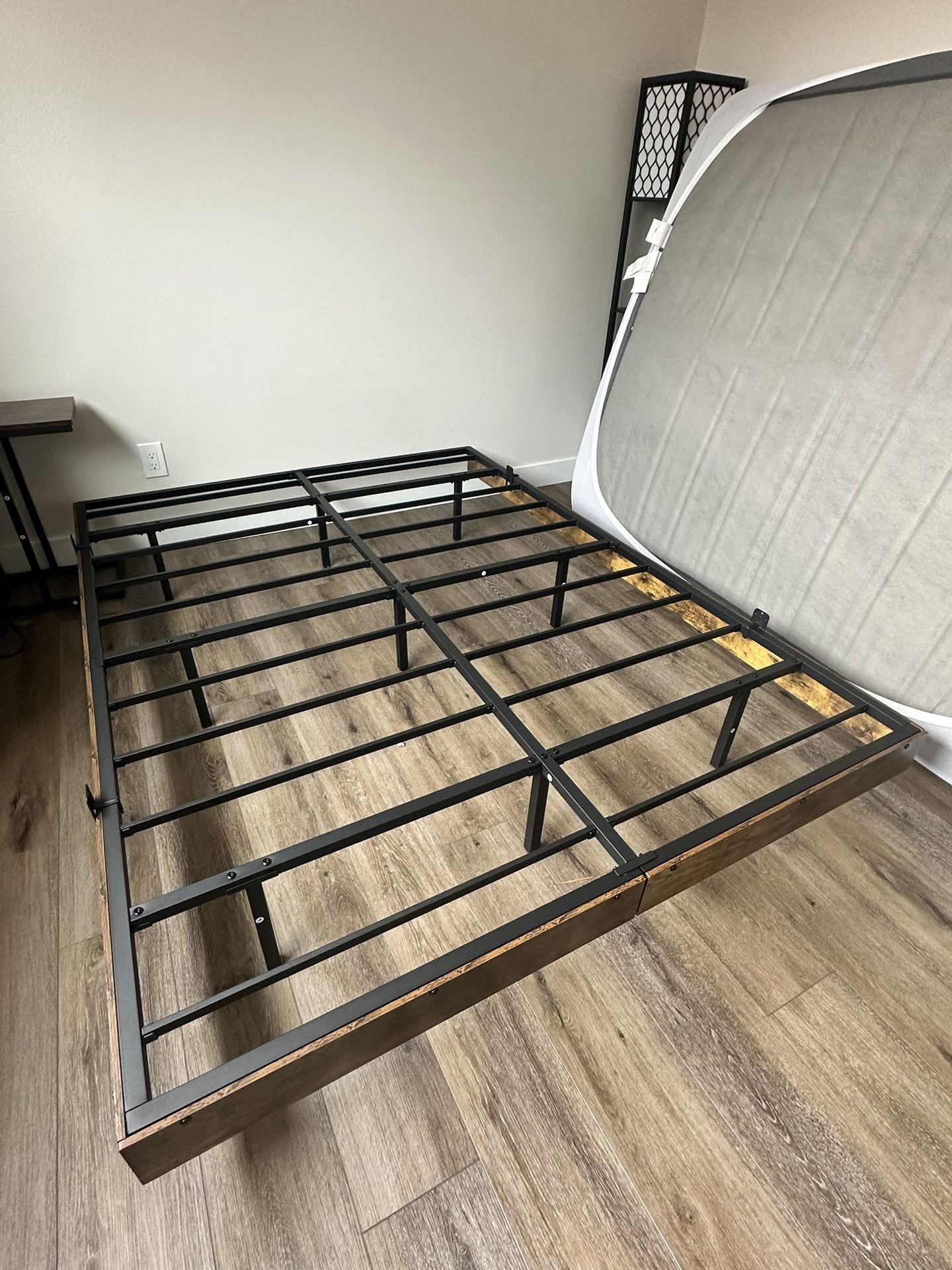 Queen Bed Frame (Metal and Wood Material)