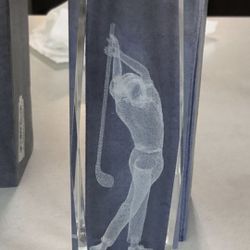 Crystal Laser Cut 3D Silhouette Woman Golf Golfer Trophy Paperweight Optical 3-D