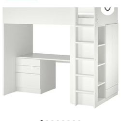 Smastad Loft Bed White With Desk And Wire Drawers
