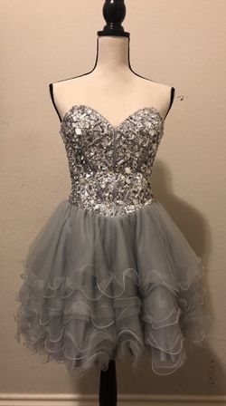 Silver Beaded Formal Dress (S) Thumbnail