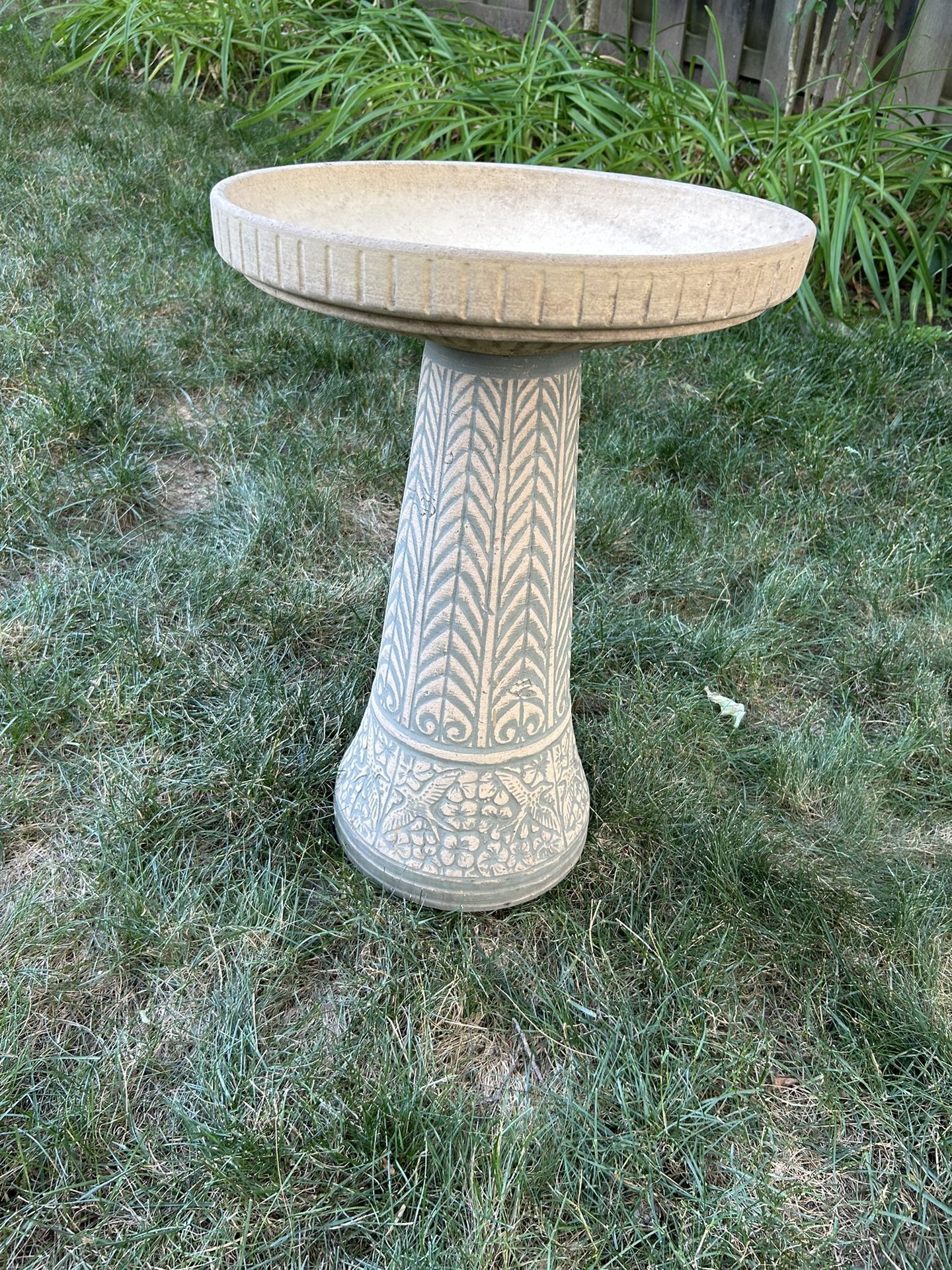 Vintage Burley Fired Clay Birdbath