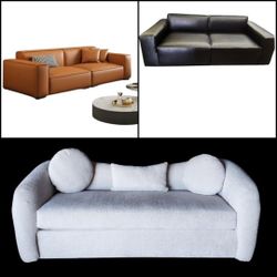 BRAND NEW 9ft SOFA COUCH, CUDDLE WHITE FABRIC,  BLACK, BROWN LEATHER 