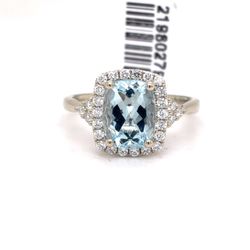 14Kt White Gold Aquamarine Halo Ring 3.00g Size 7 21980279