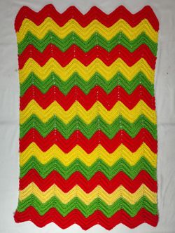 Vintage Rasta Knit Handmade Afghan Throw Blanket Chevron Pattern