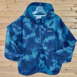 Champion Blue Green Tie dye Half Zip Hoody Activewear Lightweight PullOn Jacket