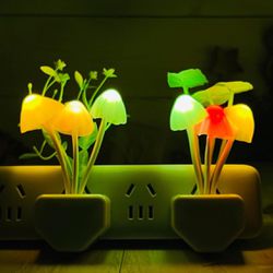 2 Pack Sensor LED Night Lights, Color Changing Plug-in Led Mushroom Dream Bed Lamp for Kids Children Adults, Dusk to Dawn Sensor Auto On/Off