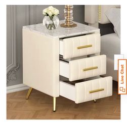 Beige Velvet Upholstered Nightstand